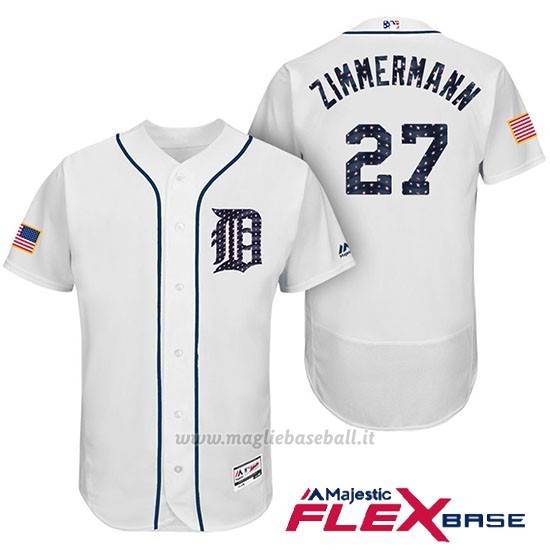 Maglia Baseball Uomo Detroit Tigers 2017 Estrellas y Rayas Jordan Zimmermann Bianco Flex Base